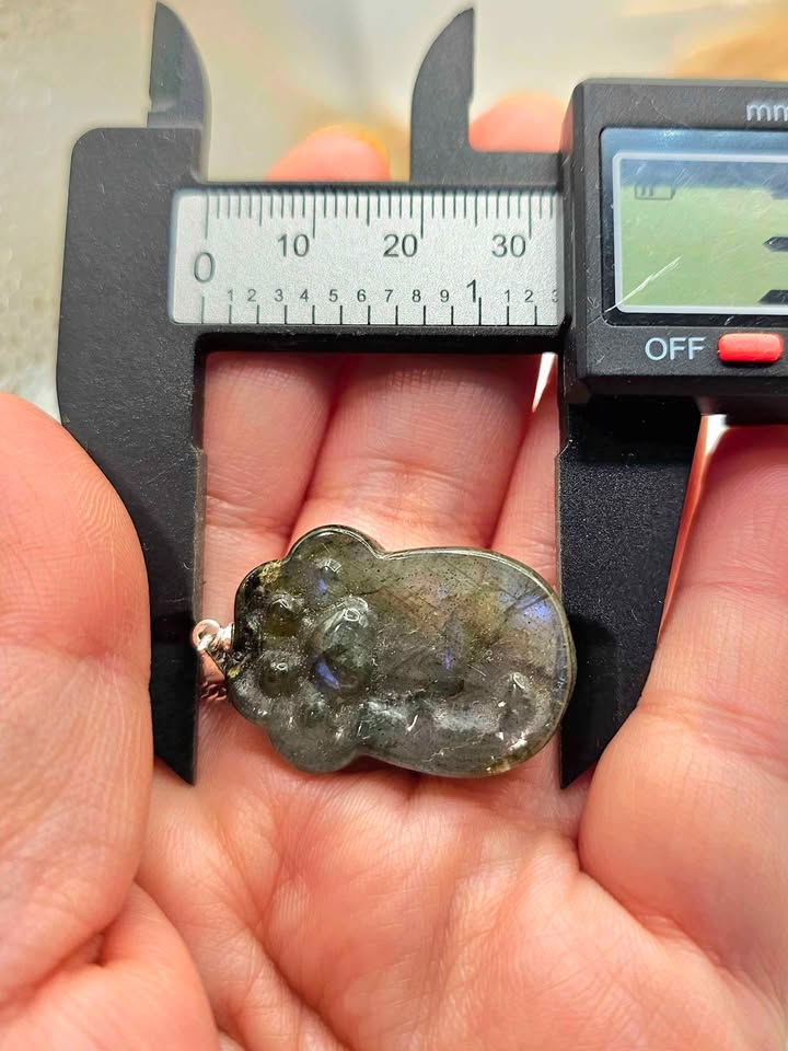 Nature Labradorite Carved Lucky Cat Paw Pendant Necklace