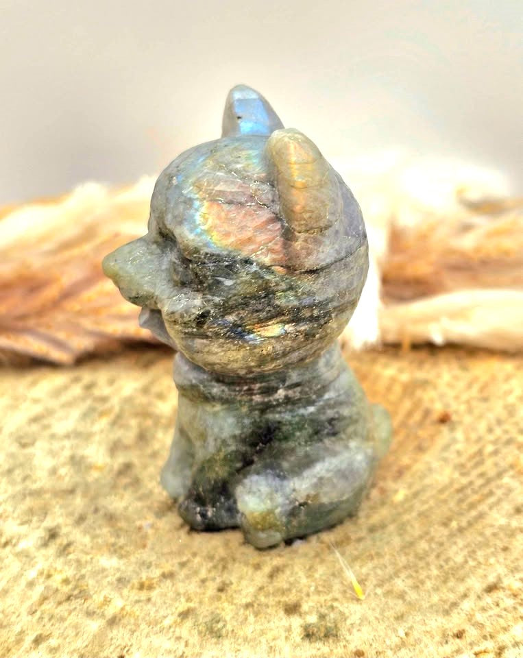 Nature Labradorite Carved Cheerful Dog Figure