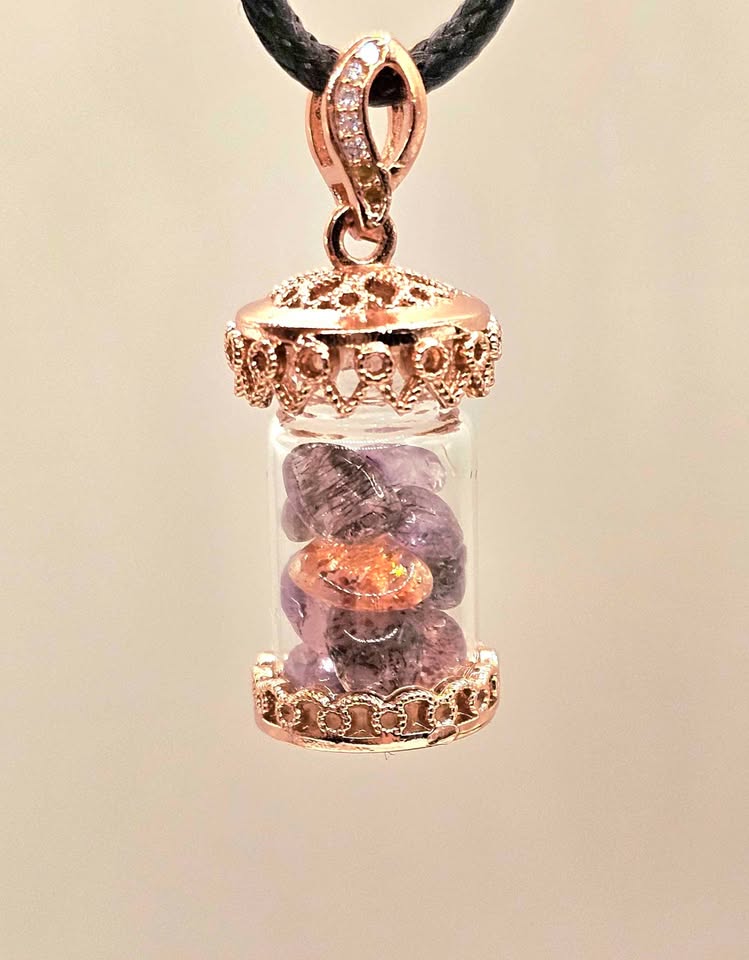 Nature Super Seven Crystal Chips Bottle Pendant Necklace
