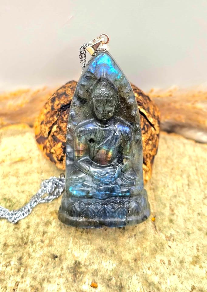 Nature Carved Buddha &amp; Dragon Pendant Necklace