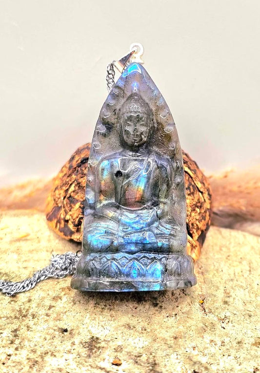 Nature Carved Buddha &amp; Dragon Pendant Necklace