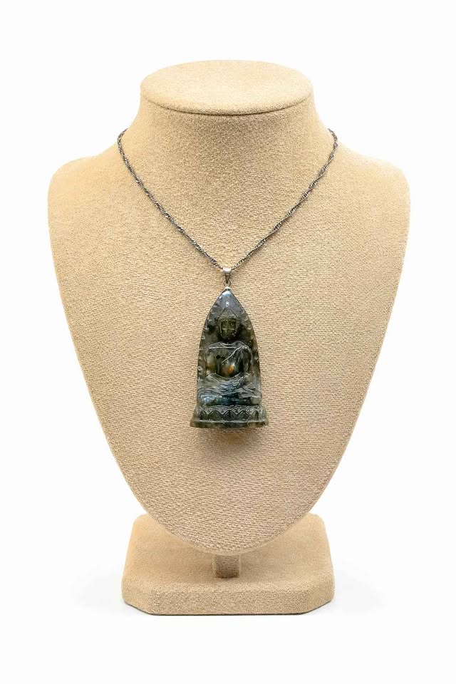 Nature Carved Buddha &amp; Dragon Pendant Necklace
