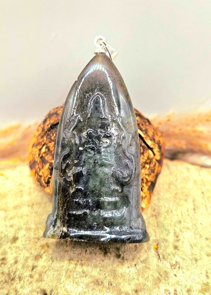 Nature Carved Buddha &amp; Dragon Pendant Necklace