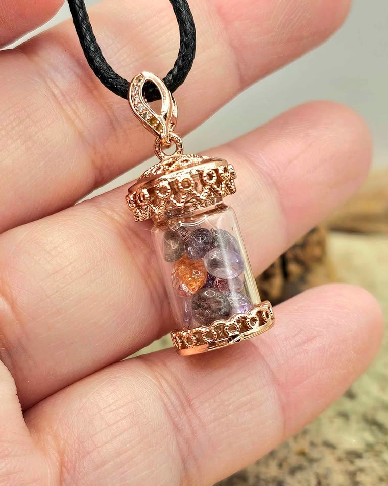 Nature Super Seven Crystal Chips Bottle Pendant Necklace