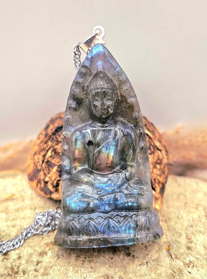 Nature Carved Buddha &amp; Dragon Pendant Necklace