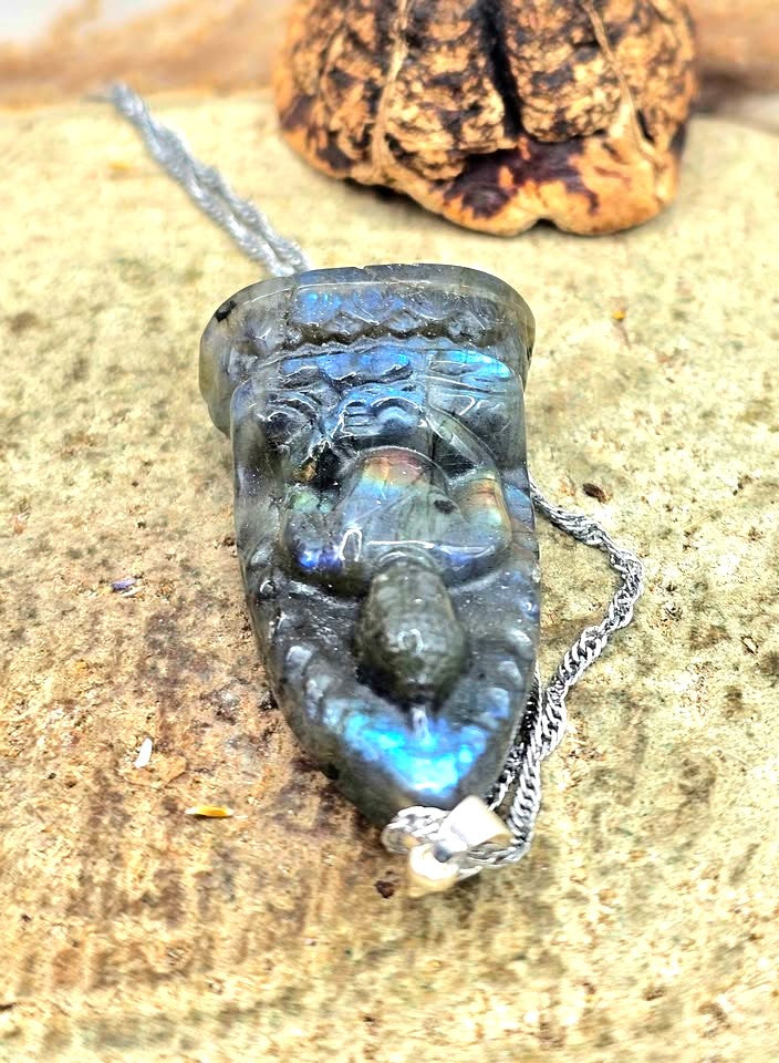 Nature Carved Buddha &amp; Dragon Pendant Necklace
