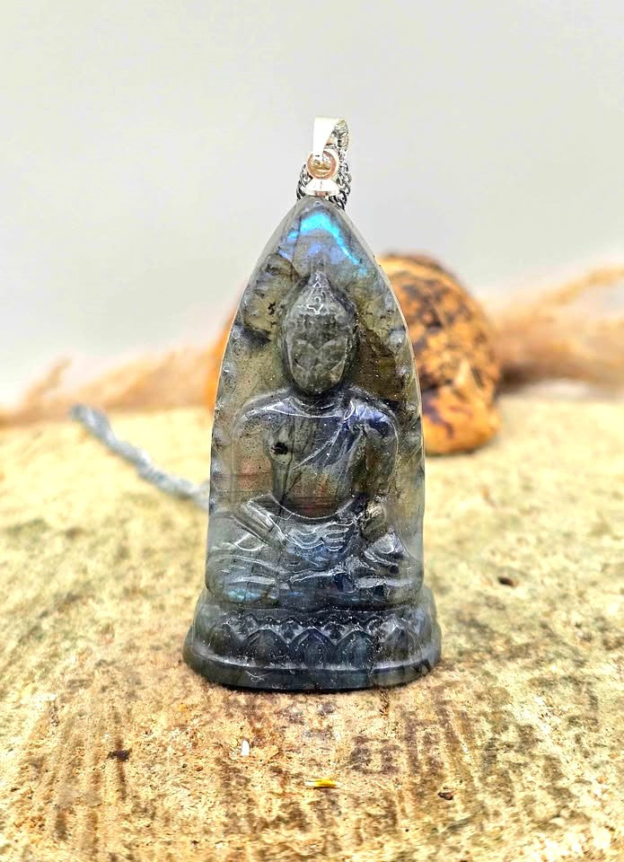 Nature Carved Buddha &amp; Dragon Pendant Necklace