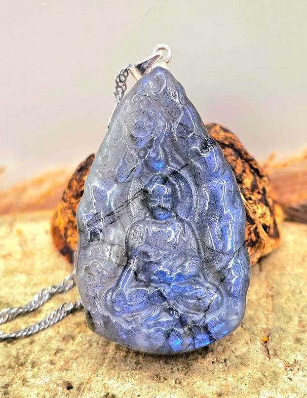 Nature Labradorite Tibetan Buddhism Pendant Necklace