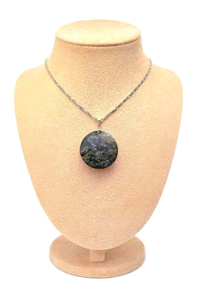 Labradorite little prince and fox pendant necklace side view — My Aura Gemstones
