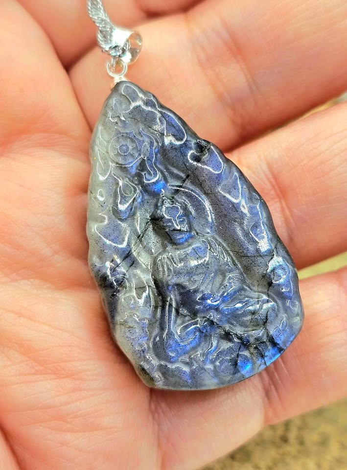 Nature Labradorite Tibetan Buddhism Pendant Necklace