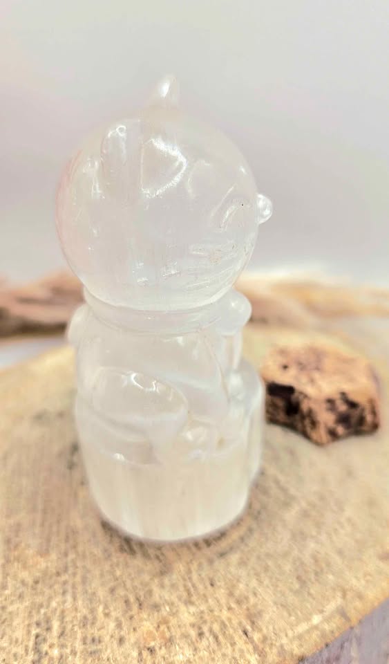 Premium Grade Nature Selenite Hand Carved 3.5" Fortune Cat Figure