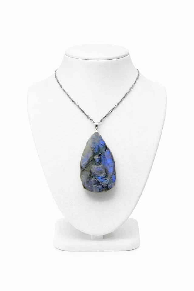 Nature Labradorite Tibetan Buddhism Pendant Necklace