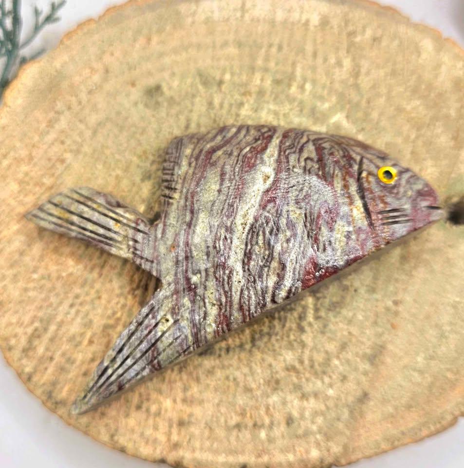 Nature Dragon Blood Stone Hand Carved 4" Big Fish Figure