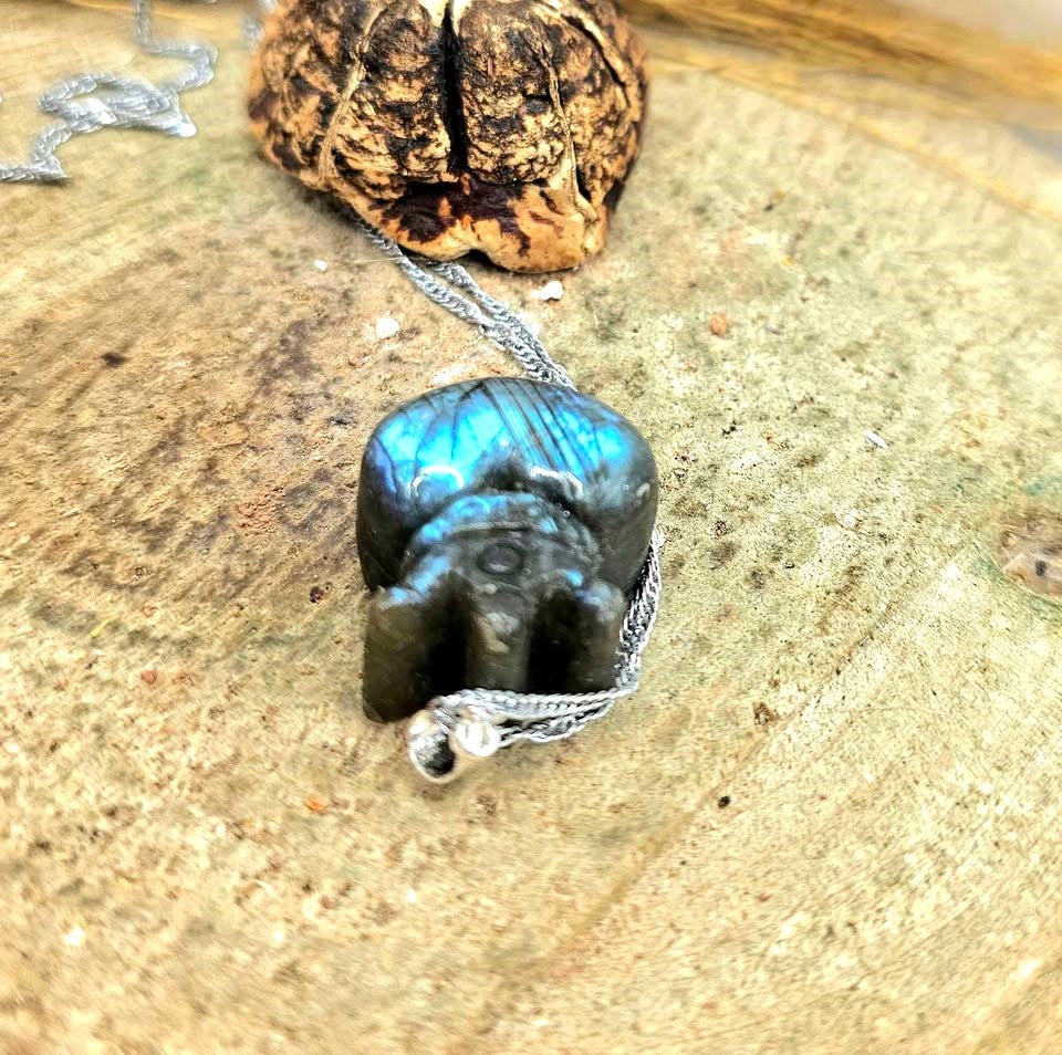 Labradorite heart with crown pendant detail — My Aura Gemstones