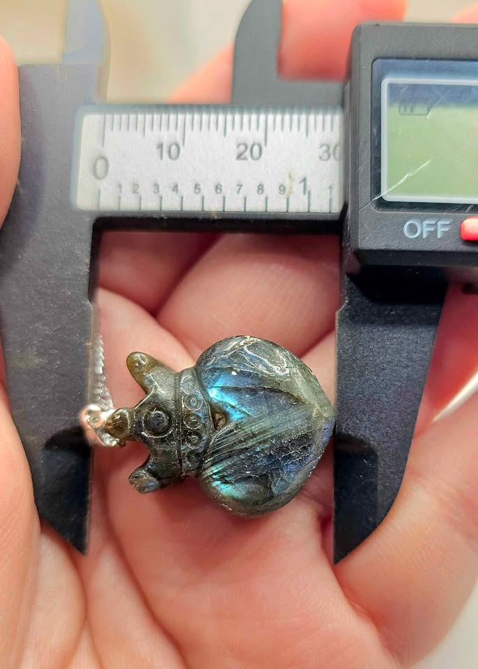 Labradorite heart with crown pendant necklace packaging view — My Aura Gemstones