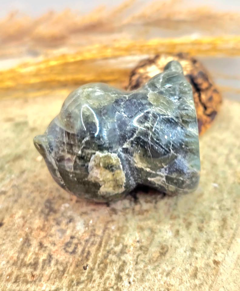 Labradorite hand-carved cute cat decor figure alternate angle — My Aura Gemstones