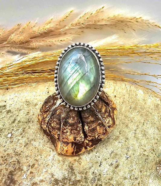Nature Labradorite Flashy 925 Stamped Ring