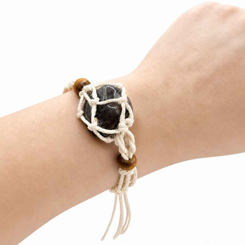 Auralite 23 polished stone mesh cage adjustable bracelet stone close-up — My Aura Gemstones