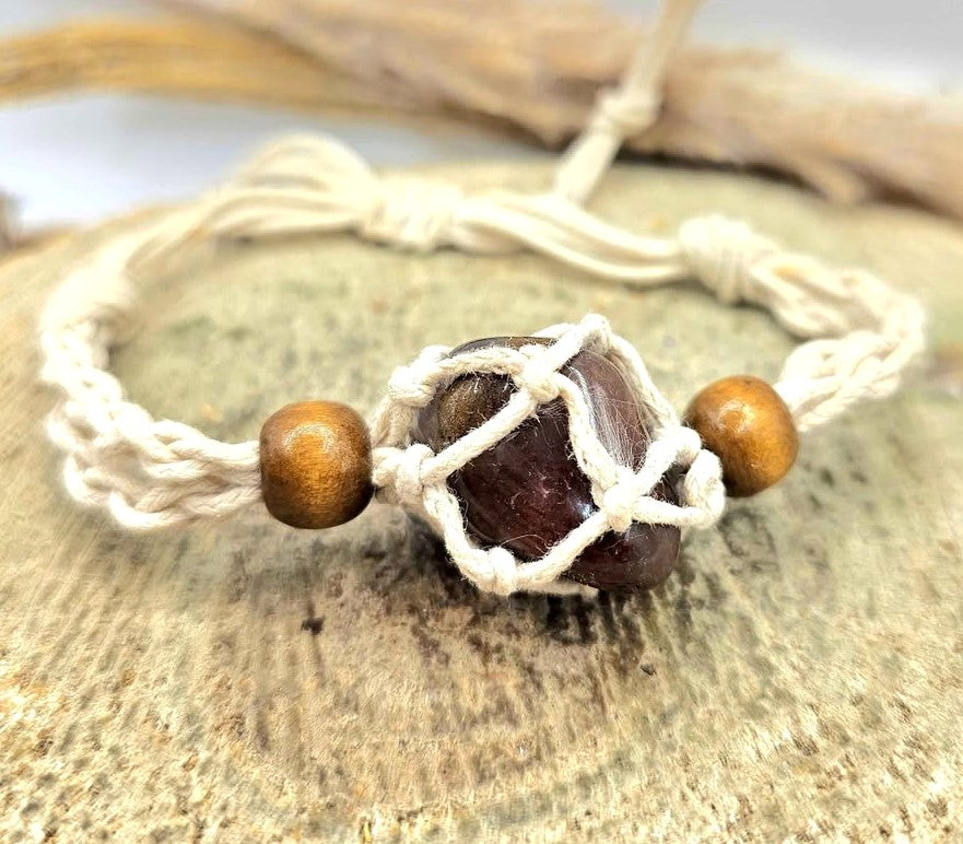 Auralite 23 polished stone mesh cage adjustable bracelet side view — My Aura Gemstones