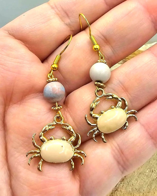 Alashan agate pink crab dangle earrings back detail — My Aura Gemstones