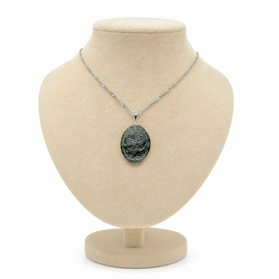 Natural Labradorite Carved Roses and Moon Pendant Necklace