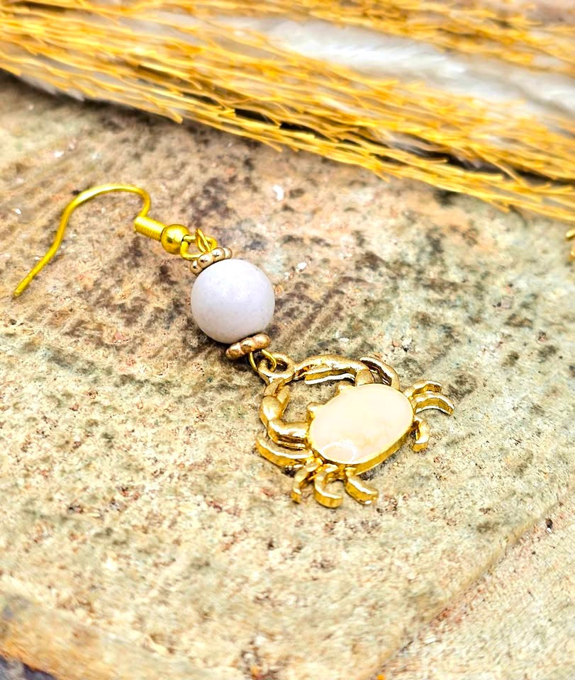 Alashan agate pink crab dangle earrings worn — My Aura Gemstones