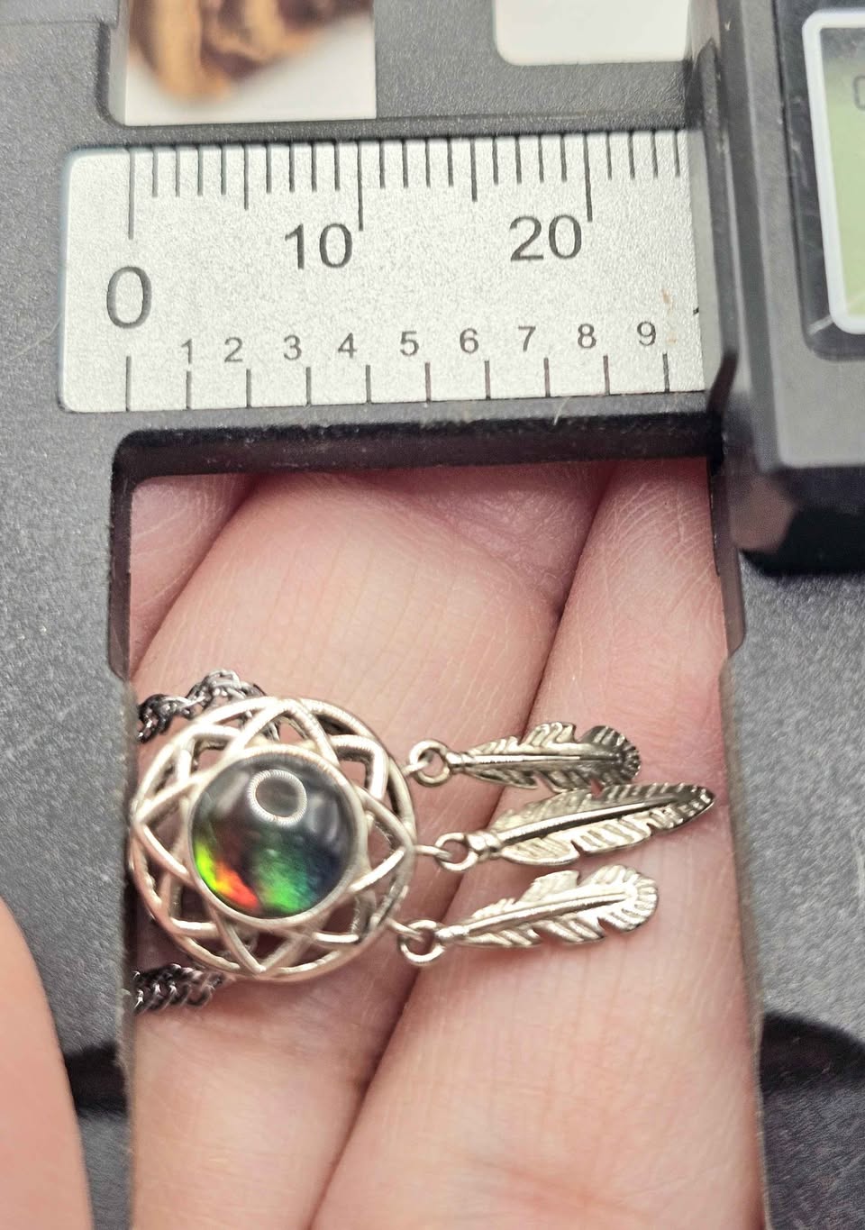 Genuine Canadian Ammolite Dream Catcher Pendant Necklace – 925 Sterling Silver