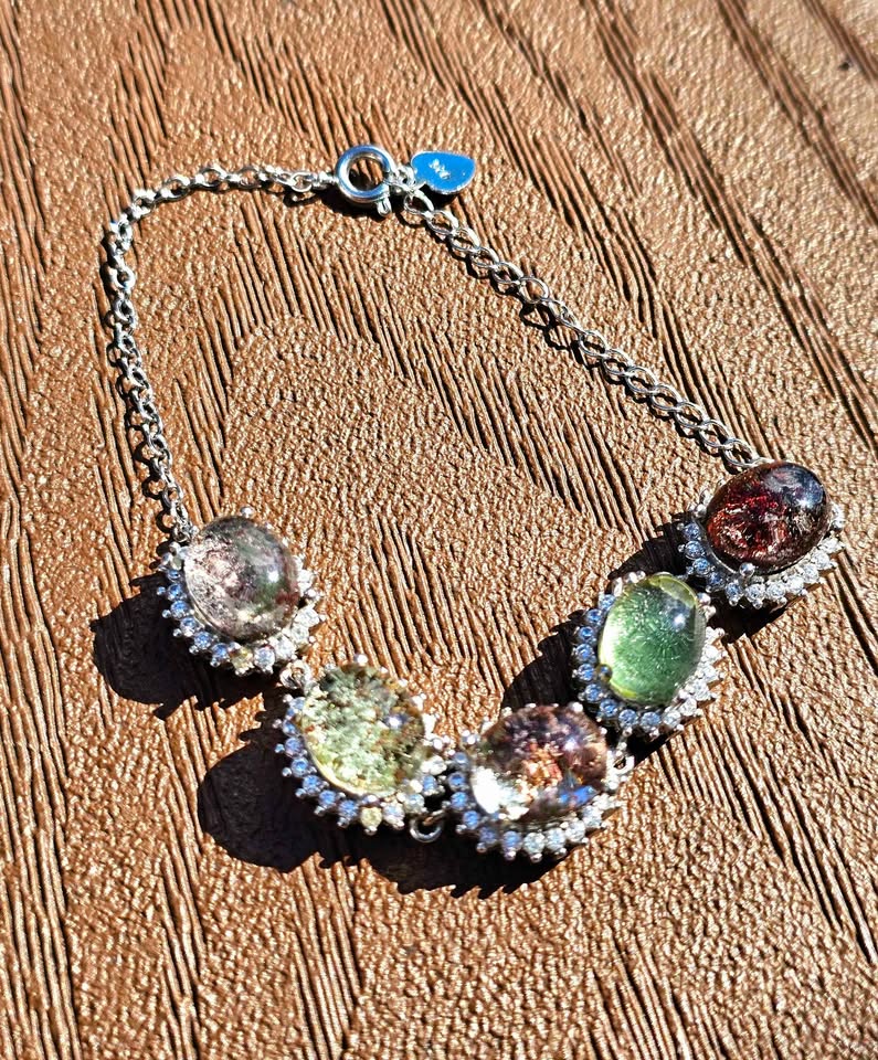Garden quartz silver tone link bracelet alternate angle — My Aura Gemstones
