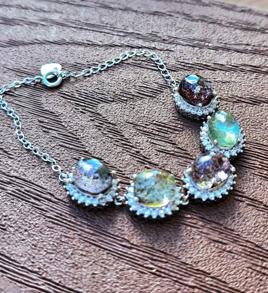 Garden quartz silver tone link bracelet bead close-up — My Aura Gemstones