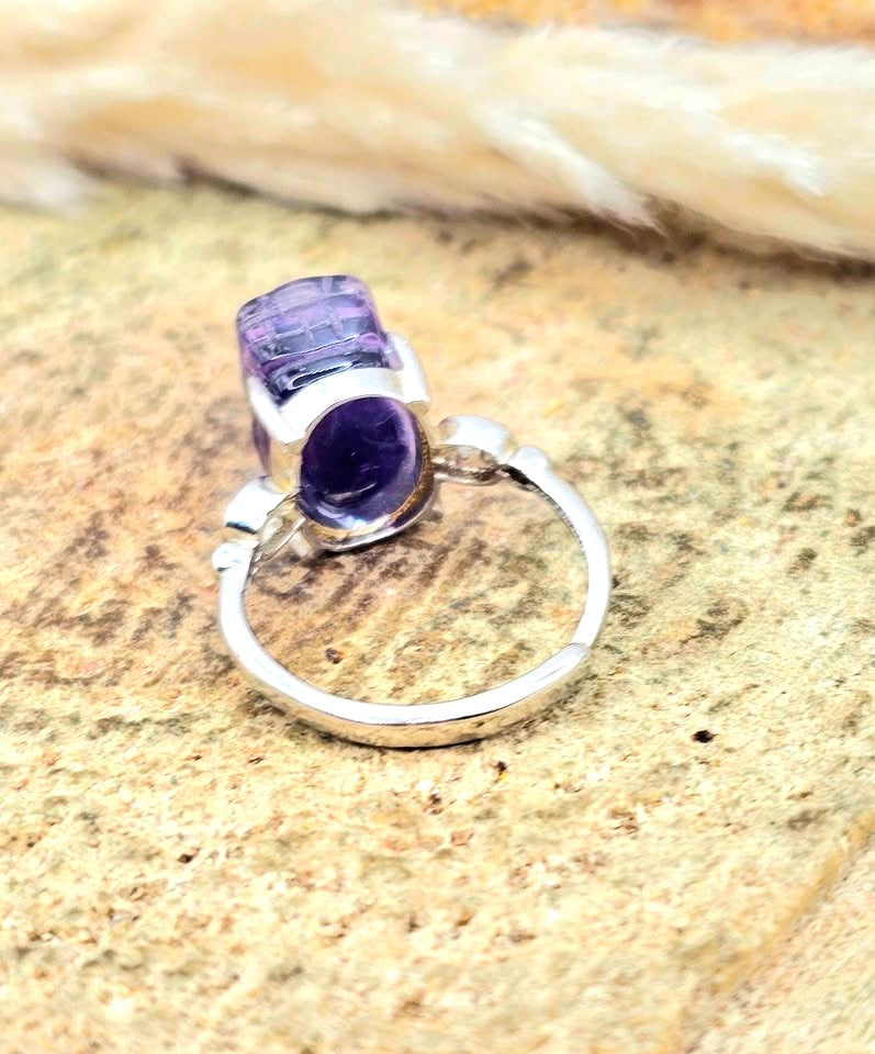 Natural Amethyst Pixiu Adjustable Ring – Hand‑Carved Crystal Protection Ring in S925 Sterling Silver