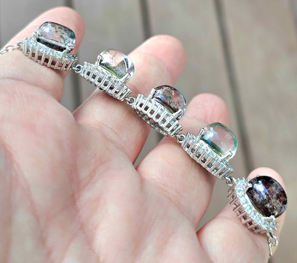 Garden quartz silver tone link bracelet packaging — My Aura Gemstones