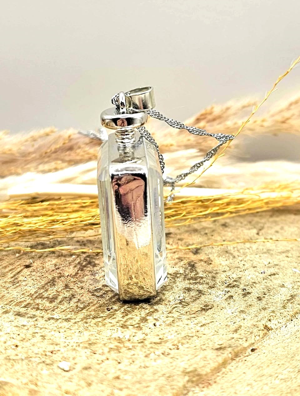 Mixed crystal stones square floating pendant detail — My Aura Gemstones