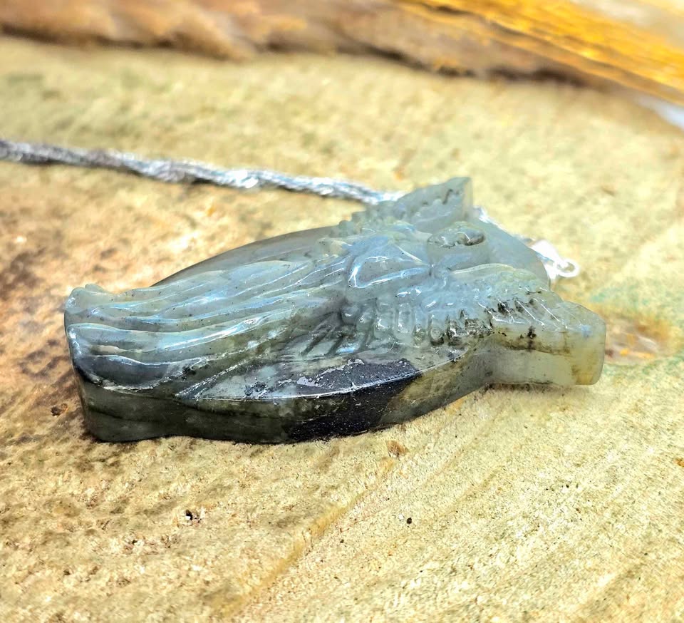 Natural Labradorite Carved Flashy Praying Angel Pendant Necklace