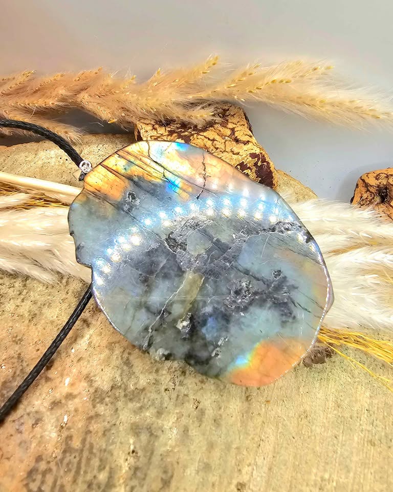 Natural Labradorite Carved Flying Oriental Dragon with Pearl Statement Pendant Necklace
