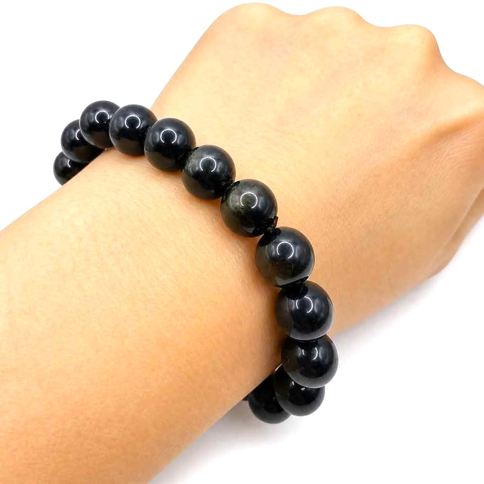 Natural Gold Obsidian Bracelet – 10mm Flashy Round Beads with Strong Cat‑Eye Effect – Protection & Grounding Crystal Jewelr