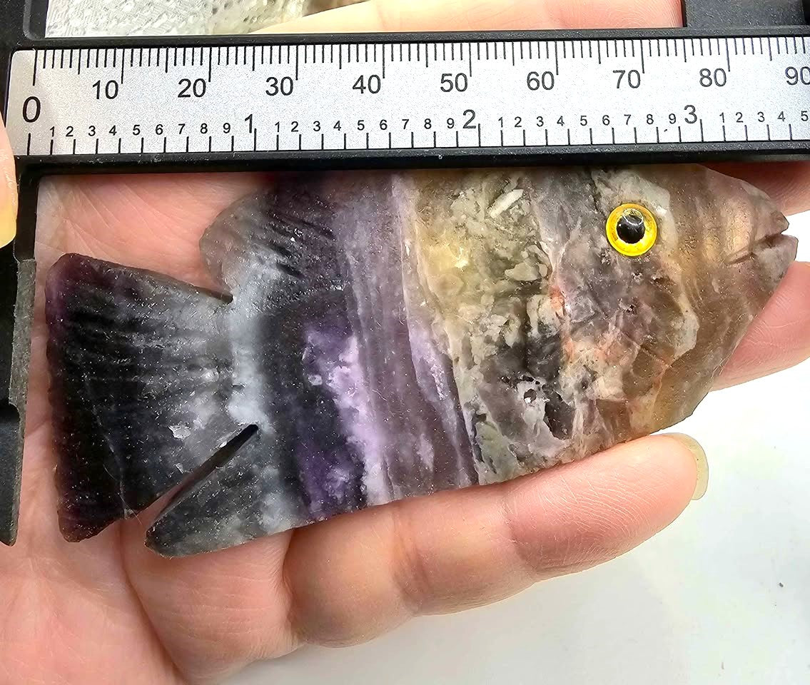 Hand‑Carved Rainbow Fluorite Fish Figurine | Natural Crystal Carving | Healing Stone Décor & Ocean Spirit Animal