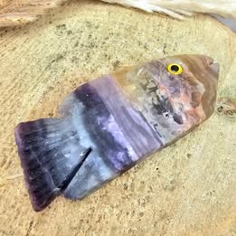 Hand‑Carved Rainbow Fluorite Fish Figurine | Natural Crystal Carving | Healing Stone Décor & Ocean Spirit Animal