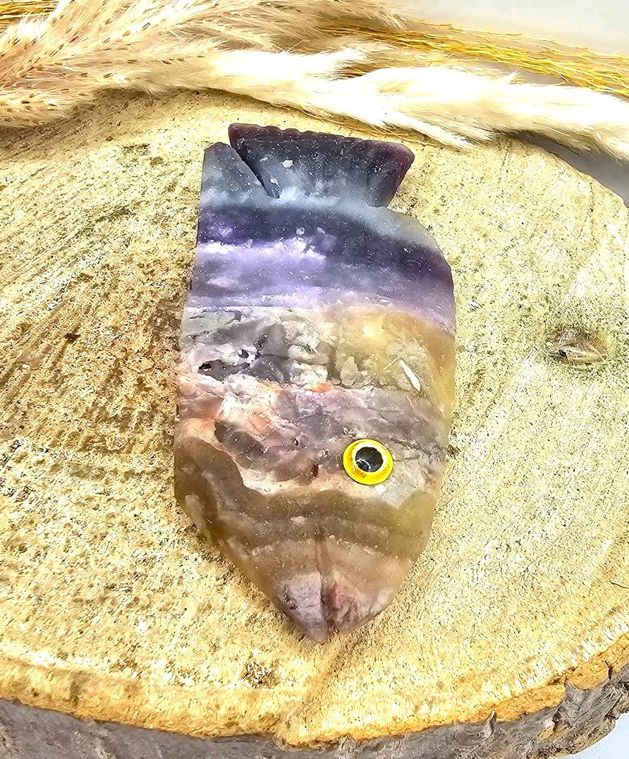 Hand‑Carved Rainbow Fluorite Fish Figurine | Natural Crystal Carving | Healing Stone Décor & Ocean Spirit Animal