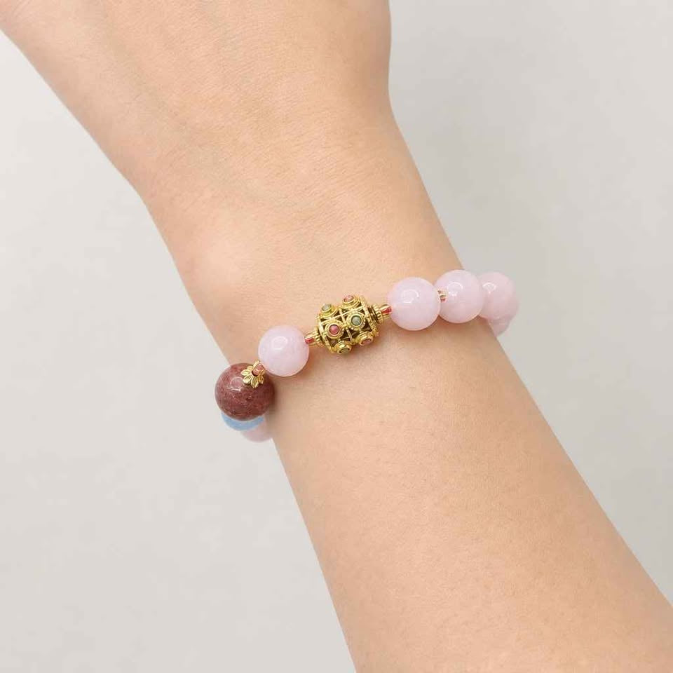 Mixed crystal and tourmaline blessing wheel bracelet clasp detail — My Aura Gemstones