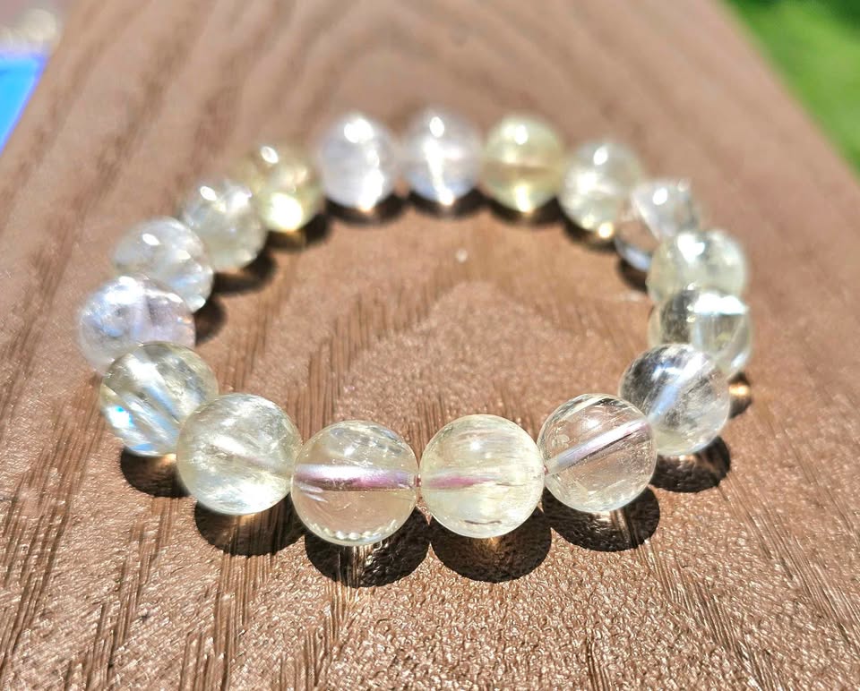 Natural Icy Kunzite Bracelet • 13mm High Clarity Beads • Cat Eye Silky Inclusions • Untreated Kunzite Crystal Jewelry