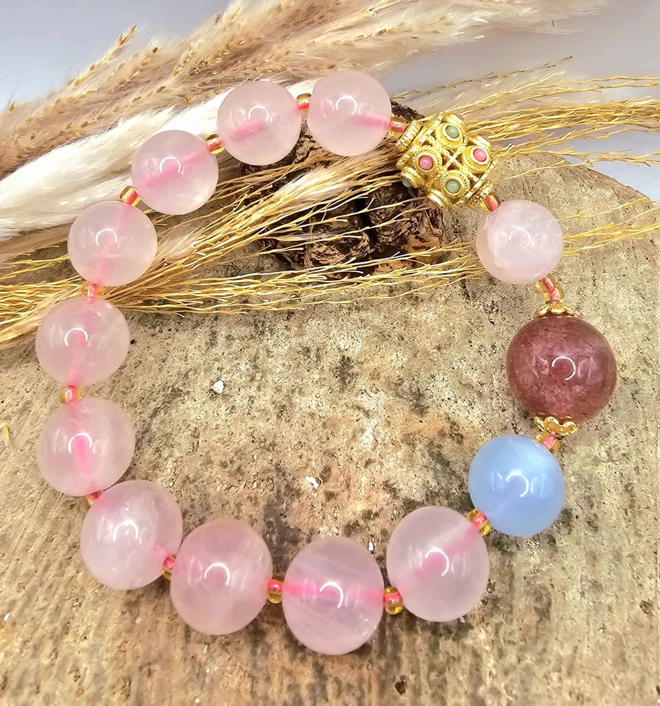 Mixed crystal and tourmaline blessing wheel bracelet alternate angle — My Aura Gemstones
