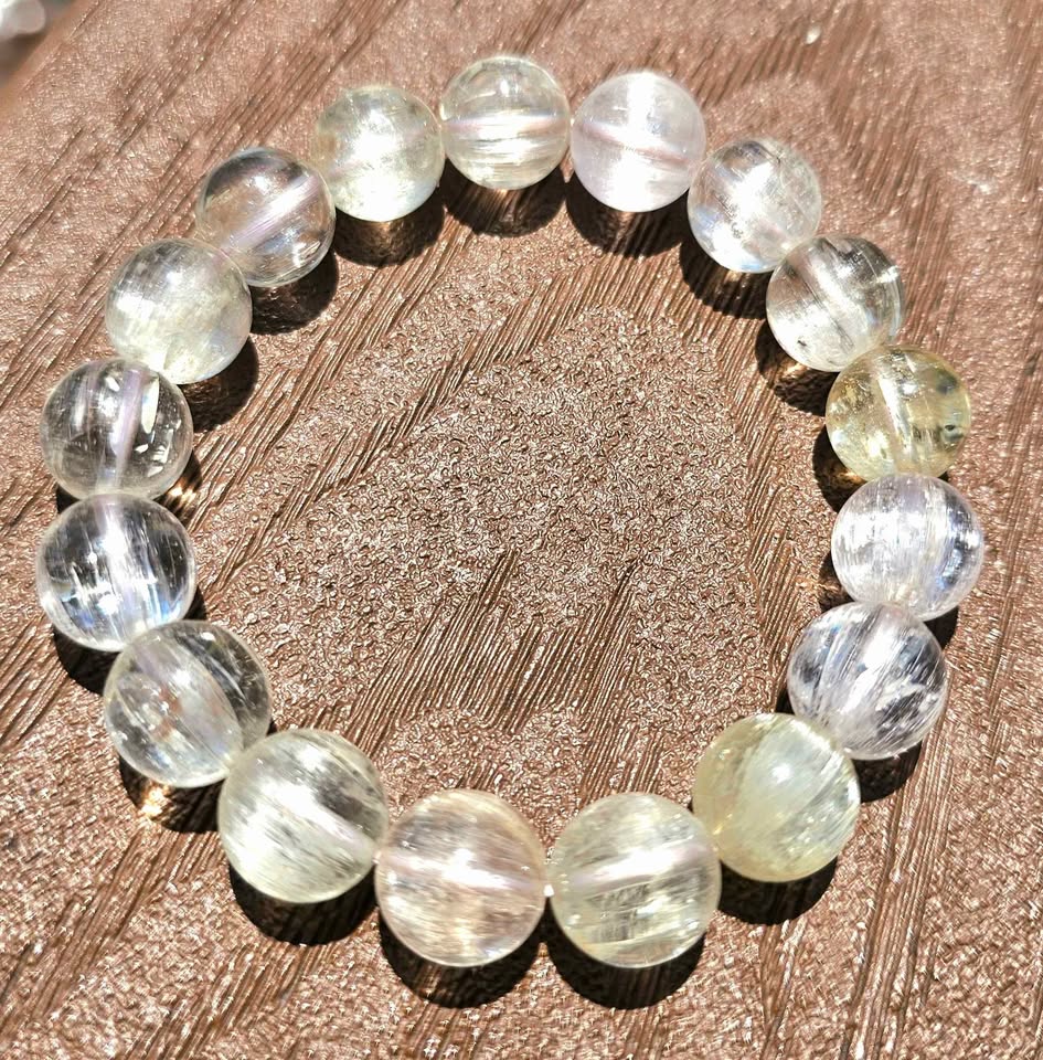 Natural Icy Kunzite Bracelet • 13mm High Clarity Beads • Cat Eye Silky Inclusions • Untreated Kunzite Crystal Jewelry