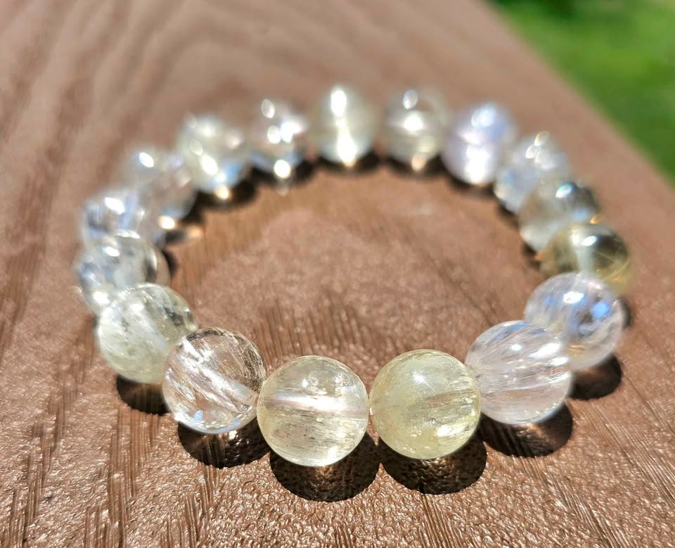 Natural Icy Kunzite Bracelet • 13mm High Clarity Beads • Cat Eye Silky Inclusions • Untreated Kunzite Crystal Jewelry