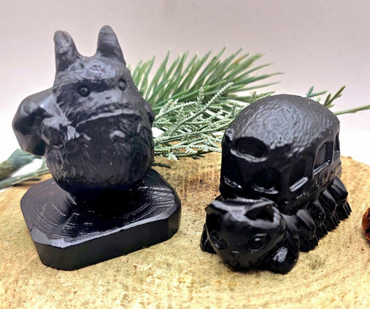 Nature Obsidian Hand Carved Totoro Decor Figure