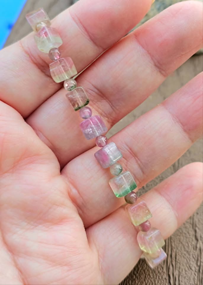 Premium grade watermelon tourmaline crystal cube bracelet packaging — My Aura Gemstones