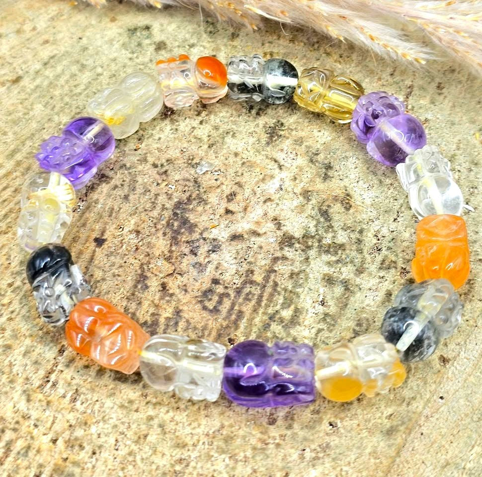 Nature high grade mixed crystal bracelet with carved Pi Xiu beads-My Aura Gemstones
