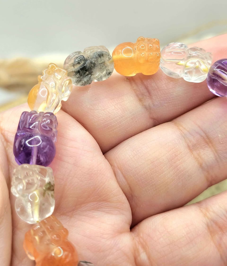 Nature high grade mixed crystal bracelet with carved Pi Xiu beads-My Aura Gemstones