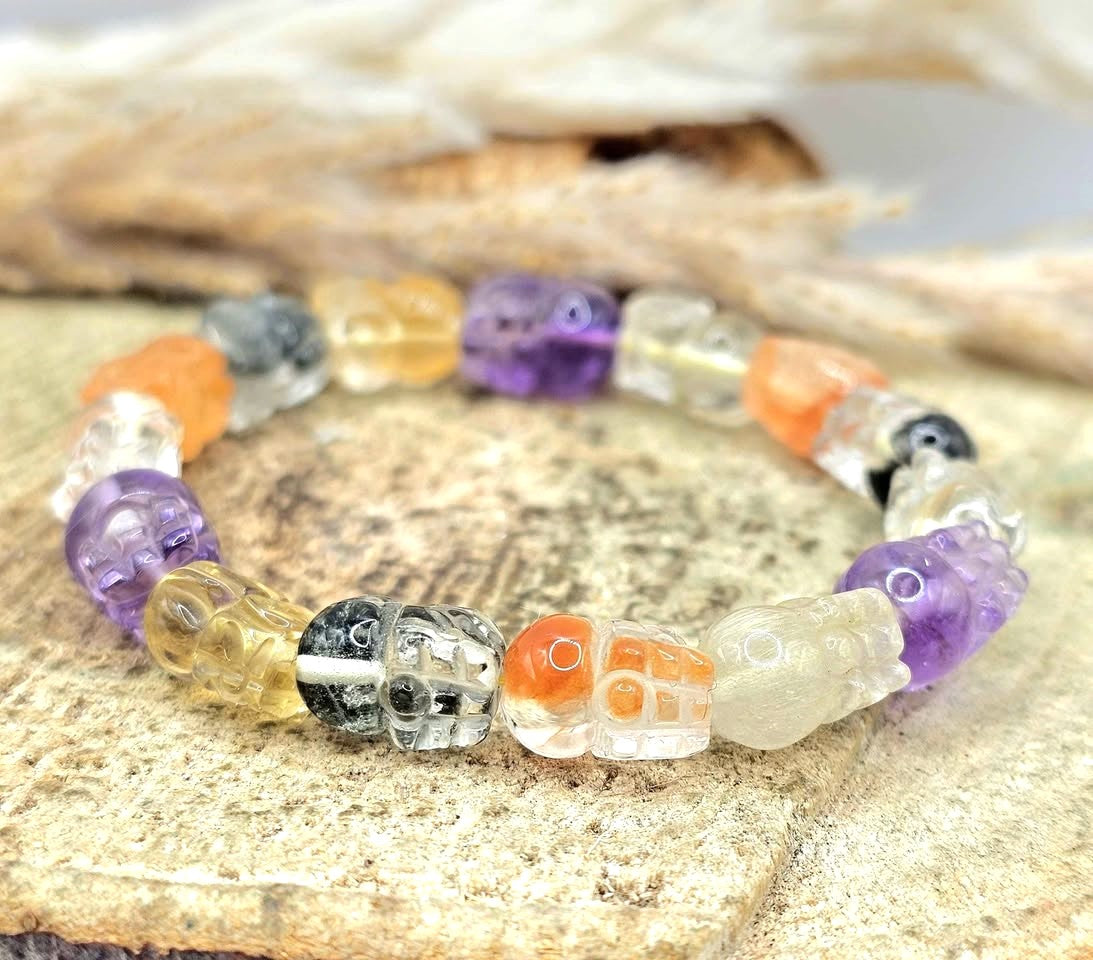 Nature high grade mixed crystal bracelet with carved Pi Xiu beads-My Aura Gemstones