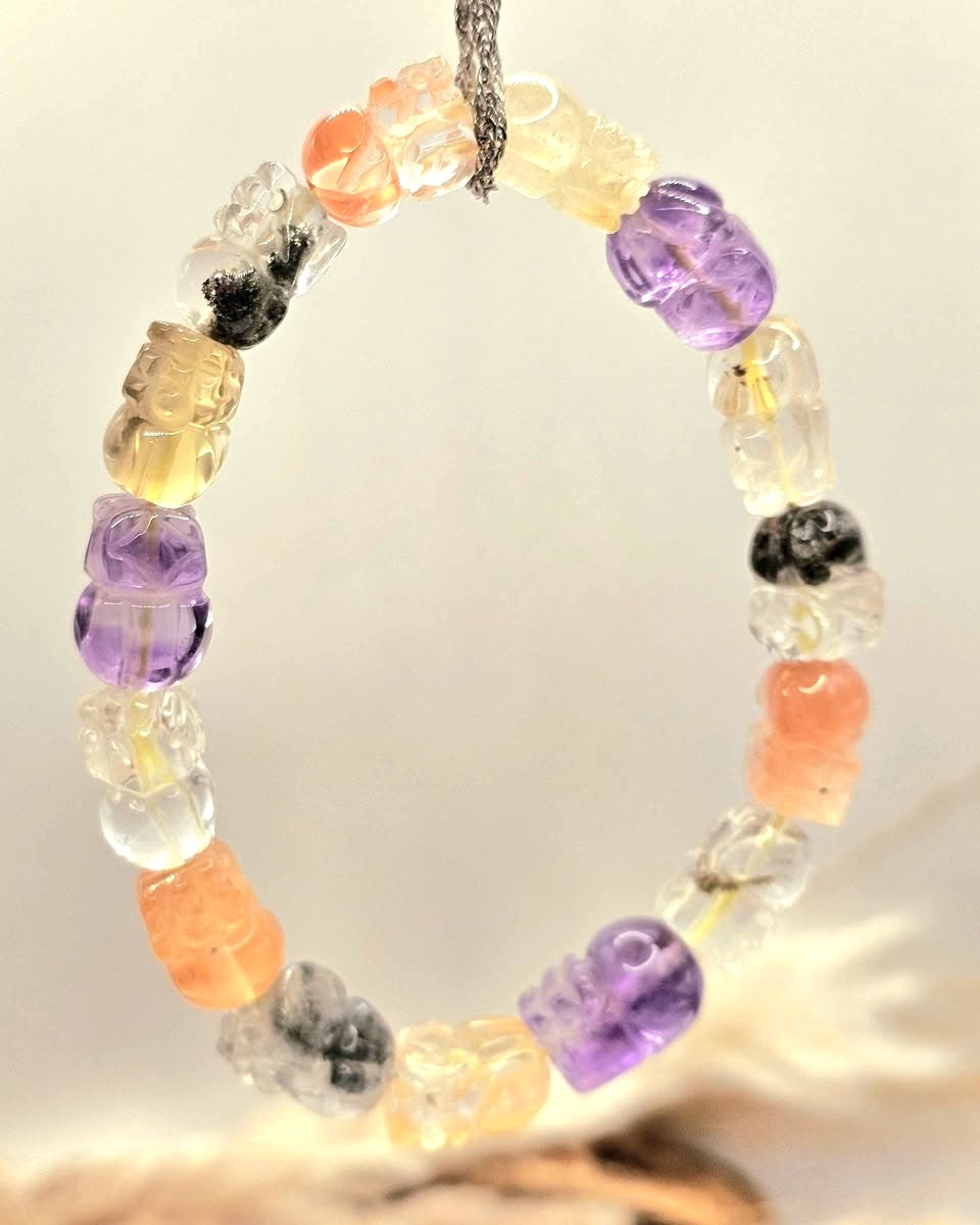 Nature high grade mixed crystal bracelet with carved Pi Xiu beads-My Aura Gemstones