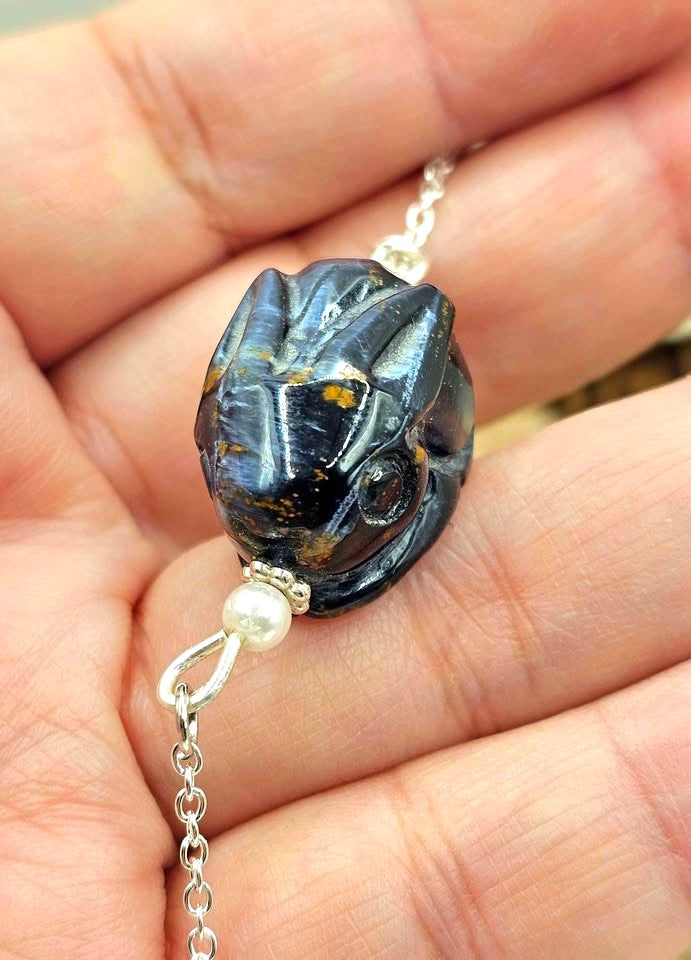 Natural Pietersite Rabbit Necklace featuring a hand-carved genuine gemstone rabbit pendant-My Aura Gemstones